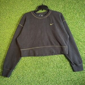 Nike Dri-Fit‎ Black Fleece Crewneck Sweatshirt Women's L Yellow Swoosh Pullover